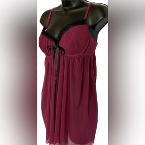 LVR MAROON Front Close Baby Doll, M *P1066